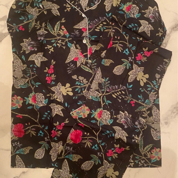 NWOT Handmade, Hand Block Print, Cotton Pajama Set In Black Floral - Picture 4 of 6